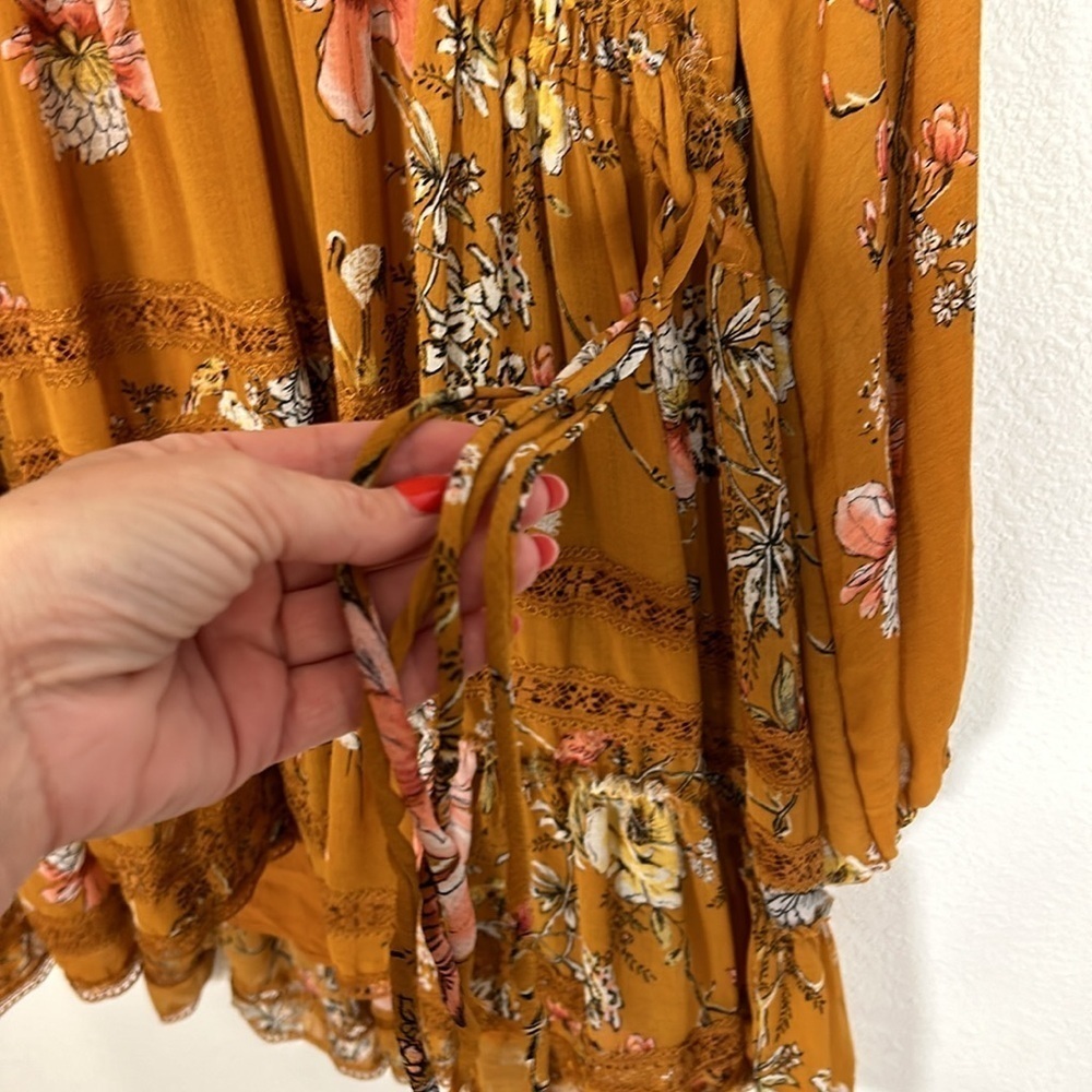 Free People 90s Revival Floral Boho Chic Babydoll Dress Hi-Low Adjustable Waist - Picture 10 of 13